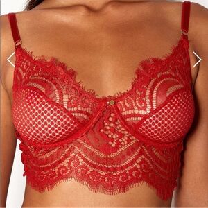 Gooseberry Full On Glam Lace Underwired Longline Bra Red NWT Sz Small